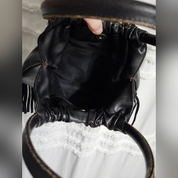 Hobo, Black Fringe Leather Bag with Gold Medallion Accent. Quite firm on price! - Picture 9 of 12